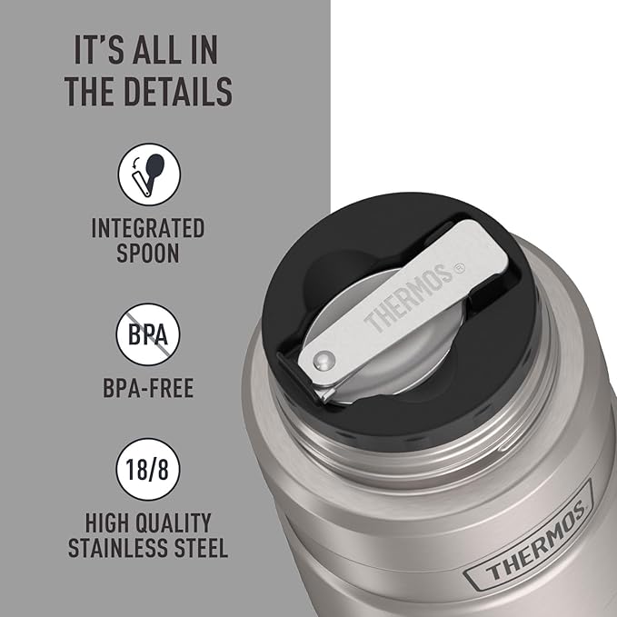 THERMOS Stainless King Vacuum-Insulated Food Jar with Spoon, 16 Ounce, Matte Stainless Steel