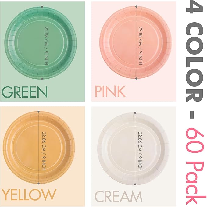 Zhehao 60 Pcs Sage Green Dusty Pink Paper Plates 9 Inch Disposable Summer Plates Party Decoration for Birthday Picnic Spring Wedding Baby Shower