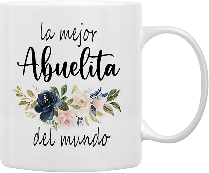 QASHWEY Best Grandma in The World Floral Coffee Mugs Mug,Abuelita Grandma Birthday Mother's Day Gifts from Grandkids,La Mejor Abuelita Del Mundo Spanish Double Side Printed Ceramic Mug Cup 11 Ounce