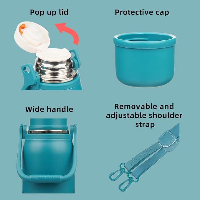 BJPKPK Insulated Water Bottle 27oz Stainless Steel Water Thermo with Handle and Cup Lid Travel Metal Thermal Flask,Laguna