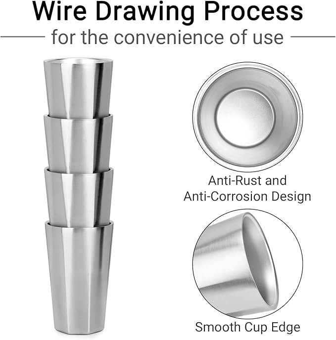 Beasea Stainless Steel Cups 15 oz, 4 Pack Large Stackable Double Wall Insulated Stainless Steel Tumbler Bulk for Drinking Metal Pint Glasses Tin Cups Home Restaurant Office Party Camping