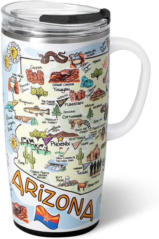 Swig Life 22oz Travel Mug, Insulated Tumbler with Handle and Lid, Travel Coffee Mug, Cup Holder Friendly, Stainless Steel 22 oz Tumbler, Reusable Insulated with Lid (Arizona)
