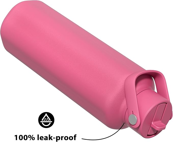 Meoky Women Insulated Water Bottle for Sports: 24 oz Stainless Steel Water Bottle with Straw and Flip Lid for Work - Commuters Yoga Enthusiasts, Ruby