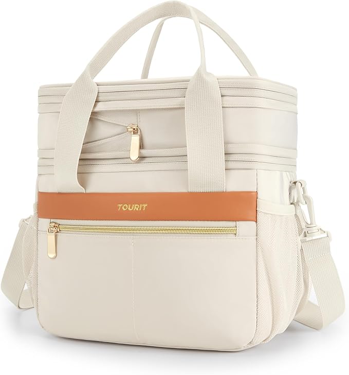 TOURIT Insulated Lunch Box Bag, Double Deck Leakproof Cooler Tote for Work Office Picnic, Expandable Lunch Container, Picnic