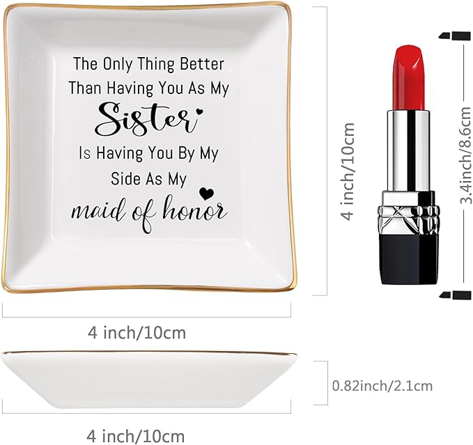 Bridesmaid Gifts Maid of Honor Proposal Gift Jewelry Dish Trinket Ring Tray - The Only Thing Better ... As My Maid of Honor, Wedding Day Party Gifts for Matron of Honor from Bride