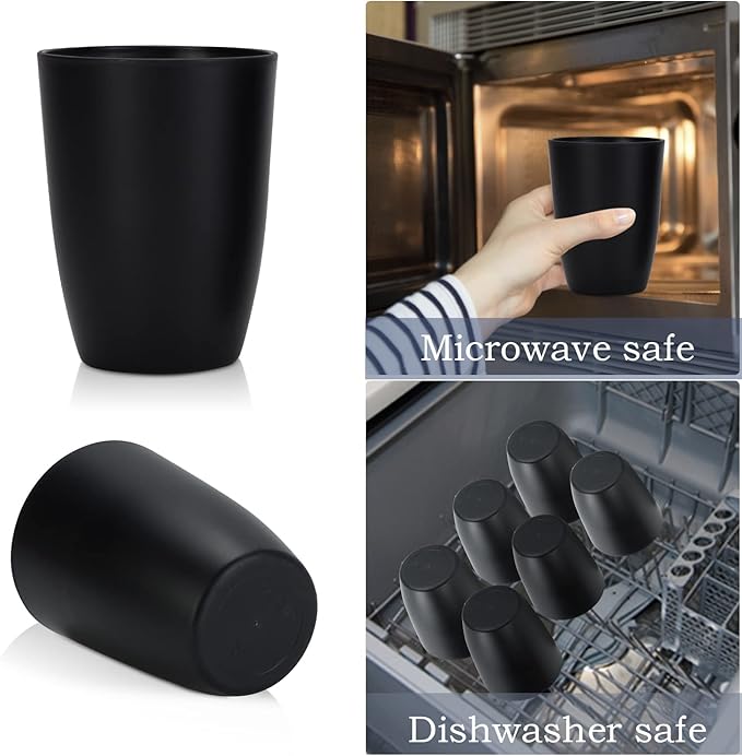 Wrova Wheat Straw Cups Set of 8 Good Alternative to Plastic Cups 20 oz Unbreakable Drinking Cup Reusable Tumbler Dishwasher Safe Water Glasses Black