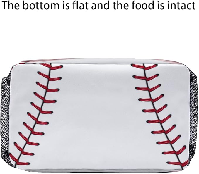 Baseball Pattern Lunch Bag for Women Men Cute Large Capacity Thermal Lunch Tote Reusable Washable with Adjustable Shoulder Strap and Dual Large Mesh Side Pockets