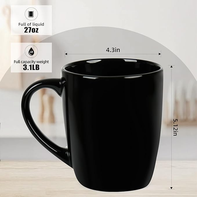 27OZ Extra Large Ceramic Coffee Mug, Jumbo Coffee Mugs, Big Tea Cups with a Large Handle for Office and Home set of 2 (Black)