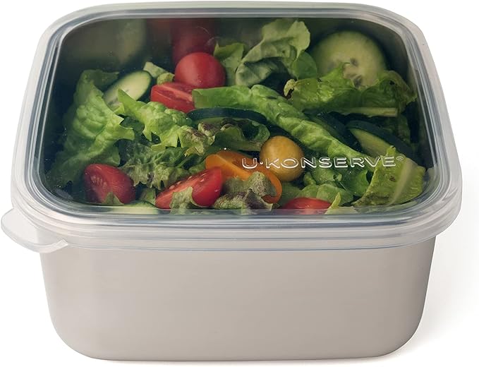 U Konserve Stainless Steel Food Storage Bento Box Container, Leak Proof Silicone Lid Dishwasher Safe - Plastic Free (50oz Clear)