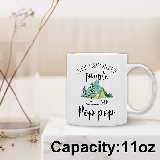 QASHWEY Pop Pop Mug, PopPop Gifts from Grandkids Coffee Mug, PopPopGrandpa Gifts, Fathers Day Mugs Tea Cup Gift for PopPop Grandpa, My Favorite People Call Me Pop Pop Coffee Cups Ceramic 11oz