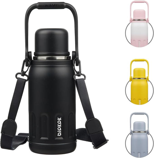 BJPKPK Insulated Water Bottle Leak Proof 27oz Stainless Steel Water Bottles with Handle and Lid Travel Metal Thermal Flask,Black