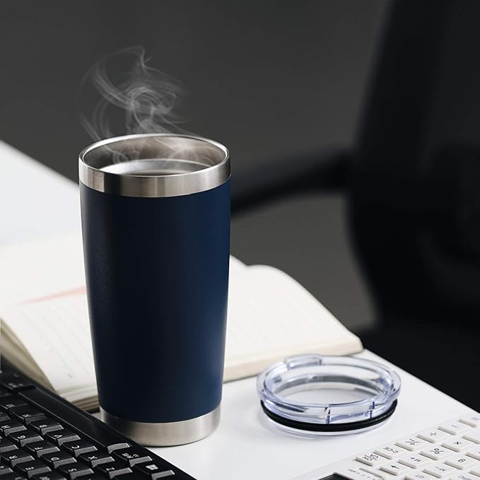 COMOOO 20oz Stainless Steel Tumbler Bulk with Lid and Straw Insulated Coffee Tumbler Cup Double Wall Vacuum Travel Mug for Cold Drinks and Hot Beverage (Navy,6 Pack)