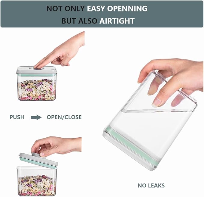 3-Piece Airtight Food Storage Containers Set - 1200ml Leakproof Kitchen Jars with One-Touch Button Lids, Stackable Design for Pantry Organization (Pasta, Cereal, Snacks)