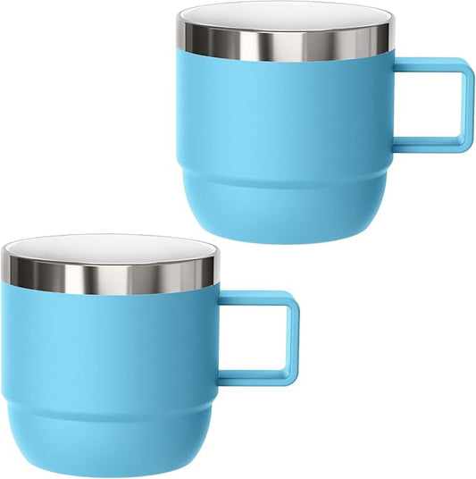 6 oz Espresso/Coffee Mug with Handle, Ceramic-Lined 18/8 Stainless Steel, Double-Wall Vacuum Insulated, Stackable, Dishwasher Safe, Fits Most Espresso Machines (Blue, 2 Pack)