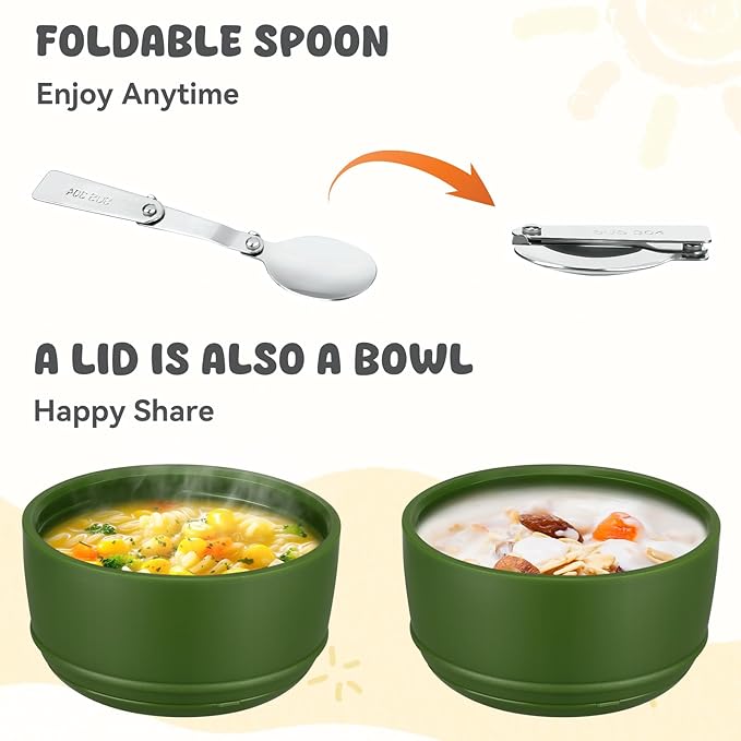 17oz Soup Thermo for Hot Food Kids Insulated Food Jar,Thermo Hot Food Lunch Container, Width Mouth Stainless Steel Lunch Box for Kids with Handle Folding Spoon(Army Green - Camouflage)