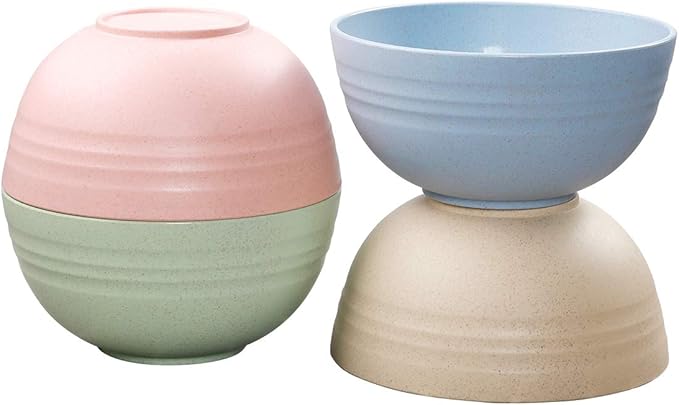 Unbreakable Cereal Bowls - Wheat Straw Fiber Lightweight Bowl Sets 4 - Dishwasher & Microwave Safe - for,Rice,Soup Bowls (24 OZ)