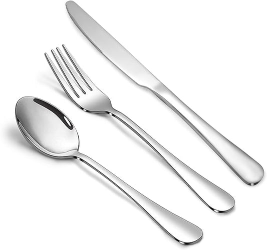 Silverware Set,SANTUO Stainless Steel Knives Spoon Forks Set for Home, Kitchen and Restaurant, Mirror Polished& Dishwasher Safe (18pcs Silverware set)