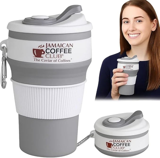 350 mL Silicone Coffee Cup with Lid & Straw – Collapsible, Foldable, Lightweight & Reusable Mug with Carabiner Clip – Portable Travel Cup for Camping, Hiking, Backpacking & Office