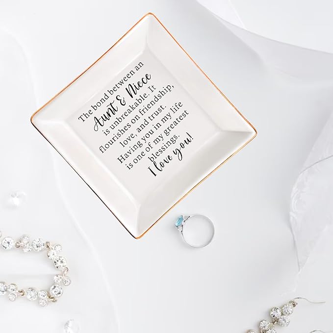 Aunt Gifts from Niece Ceramic Jewelry Ring Dish Gifts for Aunt & Niece Birthday Mother’s Day Christmas Valentines Thanksgiving Wedding Day Present