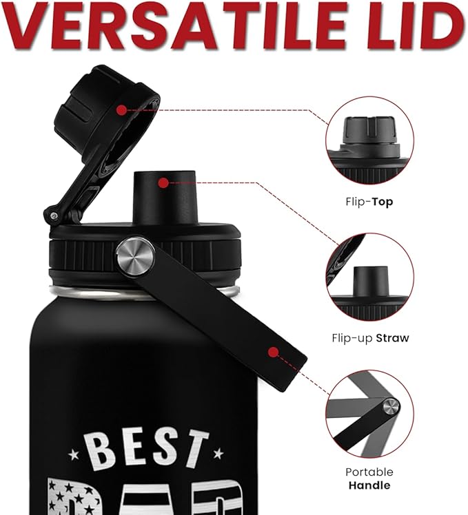 Best Dad Ever Water Bottle 32oz - Dad Bottle Stainless Steel Insulated Sports Bottles with Lid, Gifts for Father from Daughter Son, Dad Gifts for Birthday Christmas Fathers Day