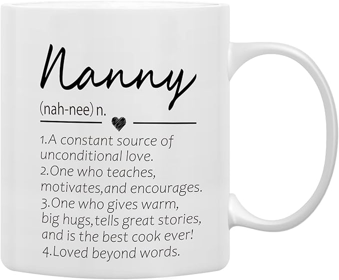 QASHWEY Nanny Definition Coffee Mugs Mug, Nanny Grandma Mother's Birthday Gifts for Granddaughter Grandson,Best Grandma Nanny Gifts Double Side Printed Ceramic Mug Cup 11 Ounce