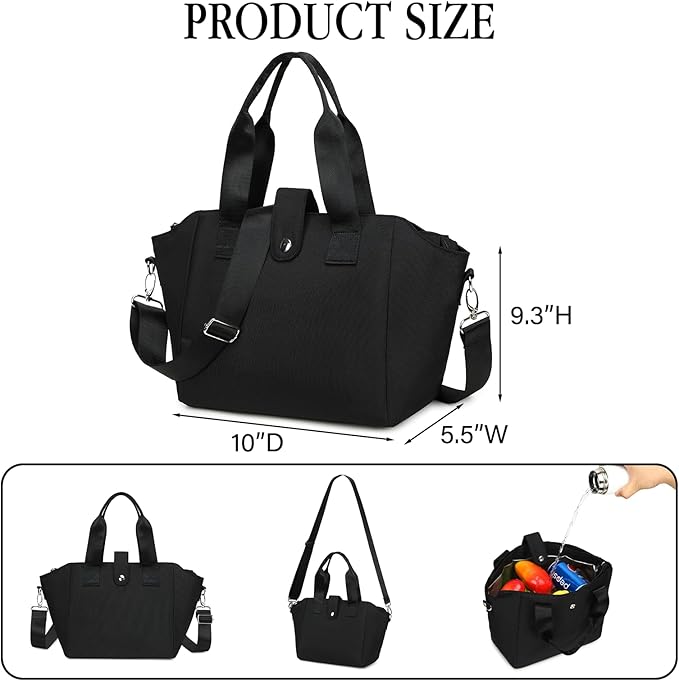 CAMTOP Lunch Box for Women Insulated Lunch Bag Lunchbox Cooler Thermal Leakproof Quilted Reusable Lunch Tote Bag for Work School Travel Picnic (Z-Black)