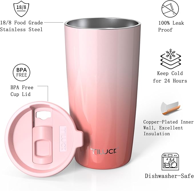 TILUCK 20 oz Tumbler with Leak-Proof Lid, Vacuum Insulated Stainless Steel Coffee Mug, Double-Walled Travel Tumbler for Hot and Cold Drinks(GradientRed, 20oz)