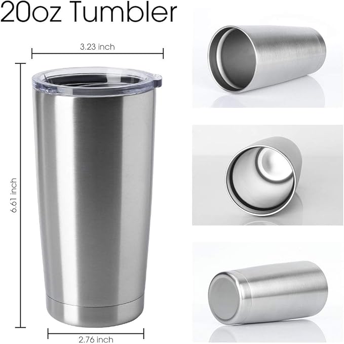 HASLE OUTFITTERS 20oz Stainless Steel Tumblers Bulk, Insulated Travel Cup with Lid, Double Wall Vacuum Coffee Mug for Cold & Hot Drinks 4 Pack, Silver
