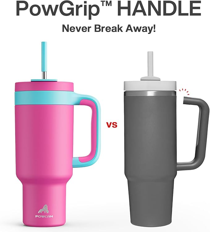40 oz Tumbler with Handle, 2-in-1 Straw and Sip Lid, Leakproof, Dishwasher Safe, Insulated Stainless Steel Travel Coffee Mug, Keeps Cold for 34 Hours, Fits in Car Cup Holder (Barbie)