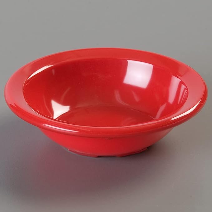 Carlisle FoodService Products Kingline Reusable Plastic Bowl Fruit Bowl with Rim for Home and Restaurant, Melamine, 4.75 Ounces, Red