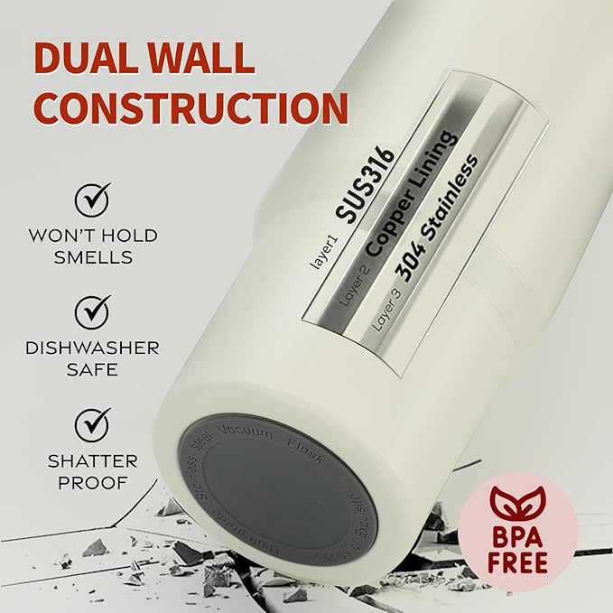 Water Bottle 24 Oz/Stainless Steel Tumbler with Straw - Vacuum Insulated Water Bottle 24 Oz for Home, Office or Car Reusable Cup With straw，Cold for 12 Hrs or Iced for 24 Hrs(White)