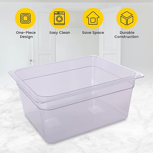 6-Pack Food Pan Half Size Clear Polycarbonate Food Pans 4" Deep Commercial Hotel Pans for Party, Restaurant, Hotel