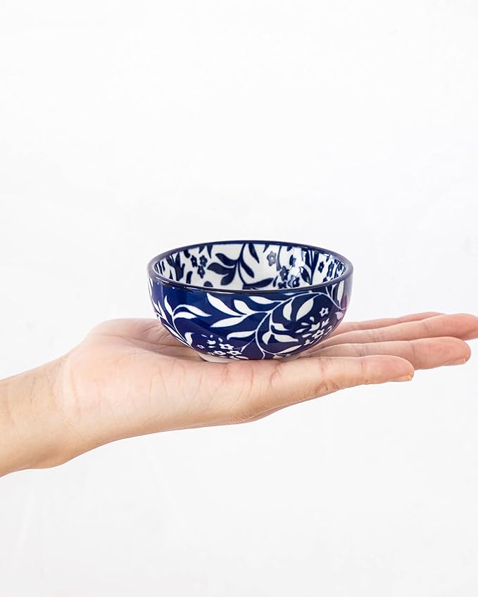 vancasso SELENE Ceramic 2.7 Oz Mini Dipping Bowls Set of 6, 3 Inch Small Dip Bowls for Sauce, Soy Sauce, Sushi, Condiments & Side Dishes, Microwave & Dishwasher Safe, Vintage Blue