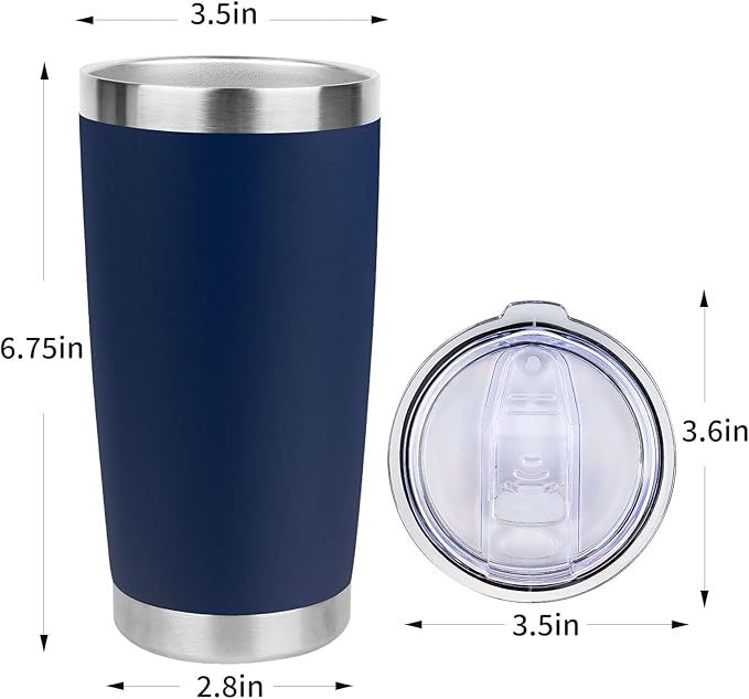 20oz Stainless Steel Tumbler Bulk with Lid, Travel Mug - Double Wall Vacuum Powder Coated Cup - Navy Blue, 6 Pack
