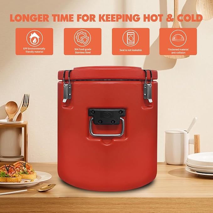 21QT Insulated Soup Container Commercial Food Warmer for Hot or Cold Food,5 Gallon Hot Box for Catering, Food Cooler with 4 Buckles, Handles,Soup Carrier for Restaurant, Canteen, Home