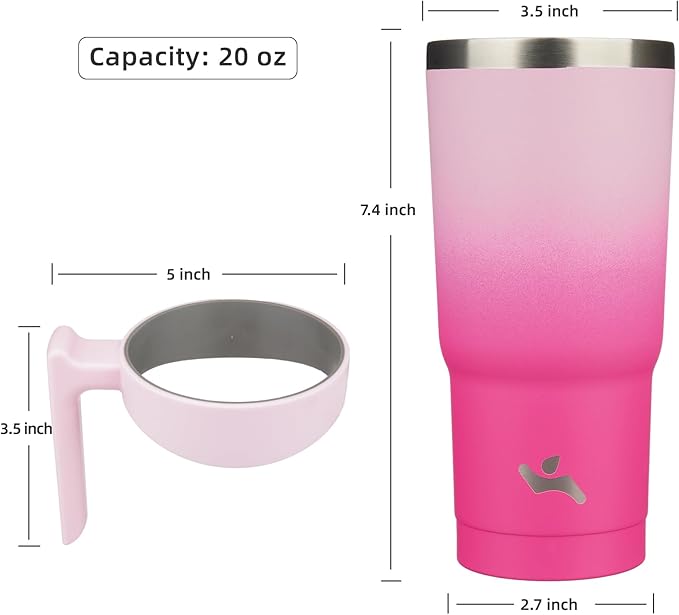 20 oz Tumbler with Handle and 2 Straw 2 Lid, Insulated Water Bottle Stainless Steel Vacuum Cup Reusable Travel Mug, Cherry