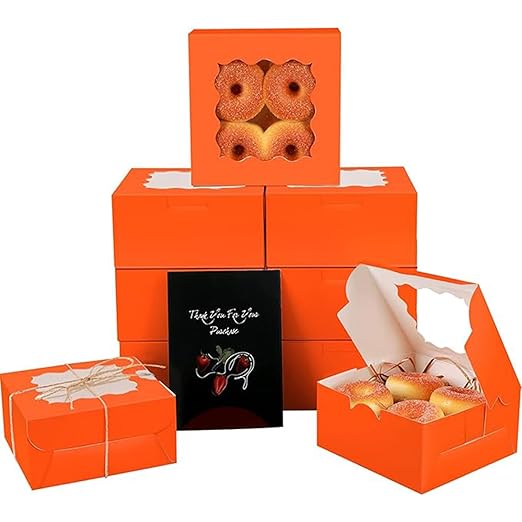 qiqee Orange Cookie Boxes with Window 36packs 6x6x3 Orange Bakery Box Pastry Box for Wedding Favor Birthday ＆ Party