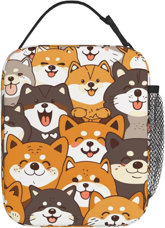 Reusable Shiba Inu Lunch Box for Kids Girls Boys Women Adult, Insulated Cute Dog Faces Lunch Bag,Polyester Cooler Handbags Case for School Picnic Work Travel Beach or Hiking (Multicolor)