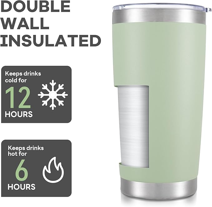 20 oz Tumbler with Lid Stainless Steel Insulated Tumblers Bulk Double Wall Vacuum Cups Powder Coated Travel Mug Keep Drink Cold and Hot, Sagebrush Green, 8 Pack