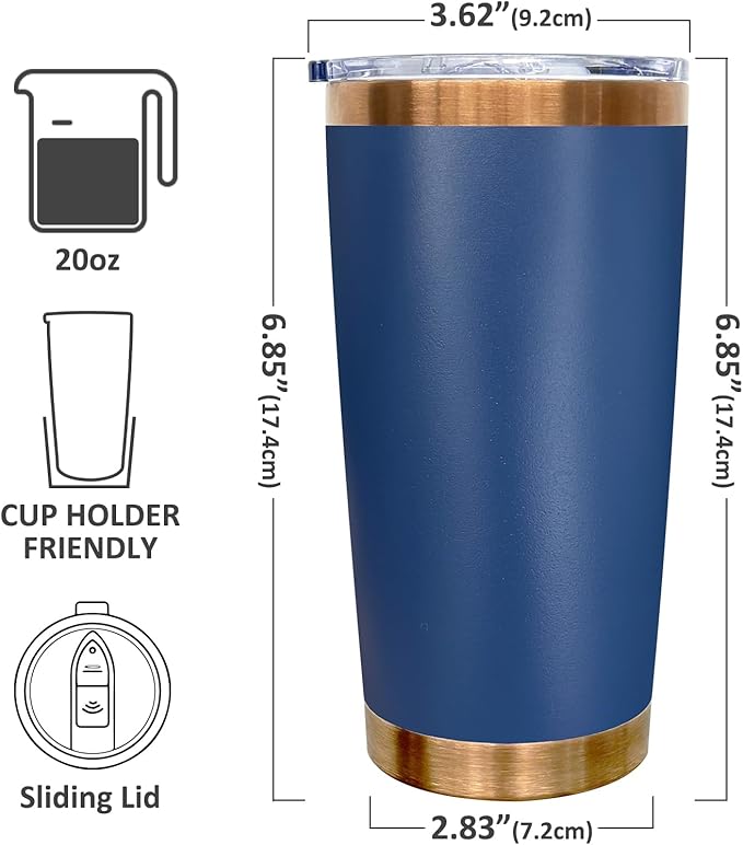 20 oz Tumbler Bulk 8 Pack Stainless Steel Tumblers with Lids and Straws, Double Wall Vacuum Insulated Travel Coffee Mug for Laser Engrave, Powder Coated Cups for Hot and Cold Drinks (Navy,8 pack)