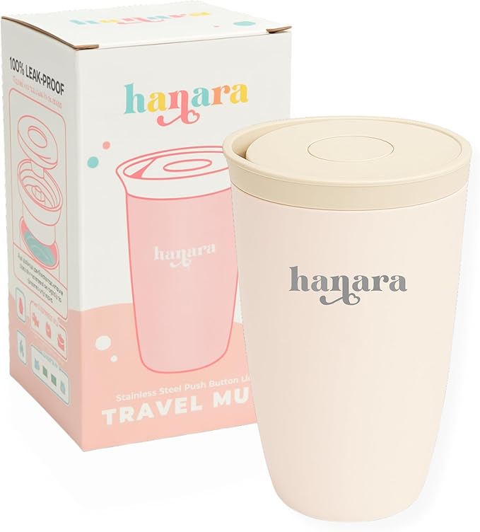 12 oz Push Button Lid Stainless Steel Travel Mug | Double Wall Insulated, Leak-Proof | Keeps Drinks Hot for 6hrs & Cold for 12hrs | Dishwasher Safe | Perfect for Coffee, Tea & More (Rose Quartz Pink)