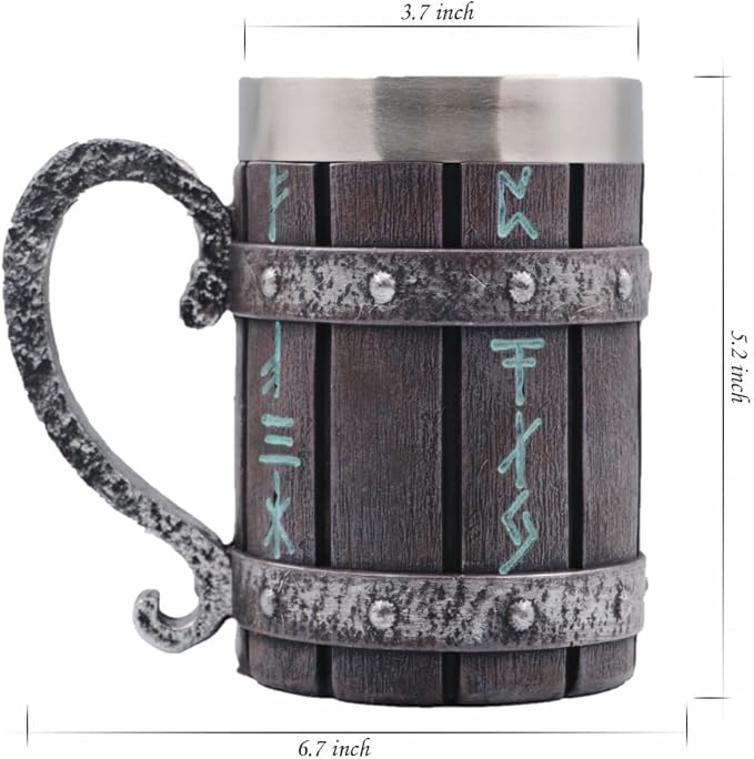 Nordic Viking Rune Mug,Stainless Steel Drinking Mug 3D Novelty Coffee Cup,Norse Viking Mug Poetic Gothic Decor Party Decoration Drinkware Gift Mugs for Men 18OZ(Rune)