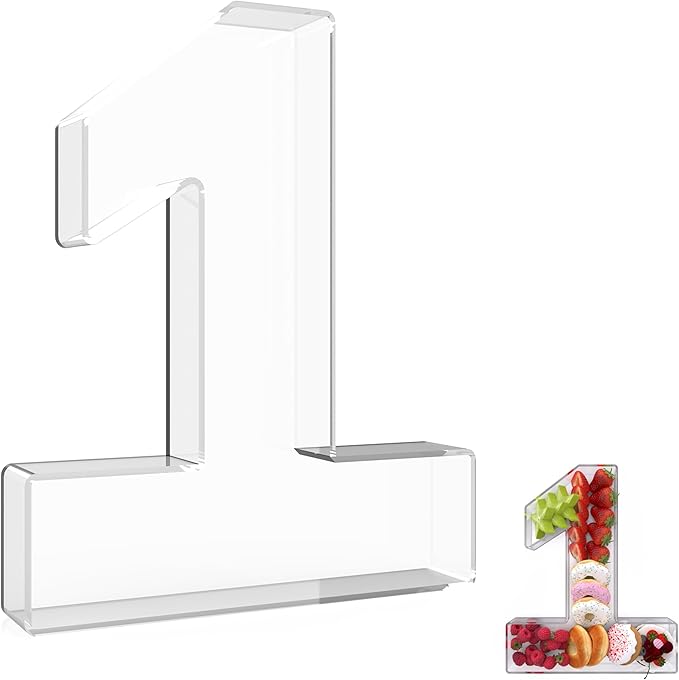 13.8" Extra Large Acrylic Number Charcuterie Board Box, Reusable Fillable Number Cake Candy Dish Display Serving Tray for Birthday Anniversary Party Decoration (1)