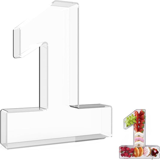 13.8" Extra Large Acrylic Number Charcuterie Board Box, Reusable Fillable Number Cake Candy Dish Display Serving Tray for Birthday Anniversary Party Decoration (1)