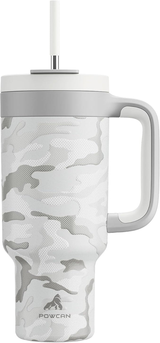 40 oz Camo Tumbler with Handle, 2-in-1 Straw and Sip Lid, Leakproof, Dishwasher Safe, Insulated Stainless Steel Travel Coffee Mug, Keeps Cold for 34 Hours, Car Cup Holder Fit (Clouded Aspen)