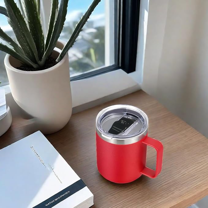 Volhoply 14oz Insulated Stainless Steel Coffee Mug with Lid Bulk 8 Pack,Double Wall Vacuum Travel Coffee Cup with Handle,Reusable Cups Tumbler Cup, Camping Mugs Keep Hot,Ideal Gifts(Assorted,8)