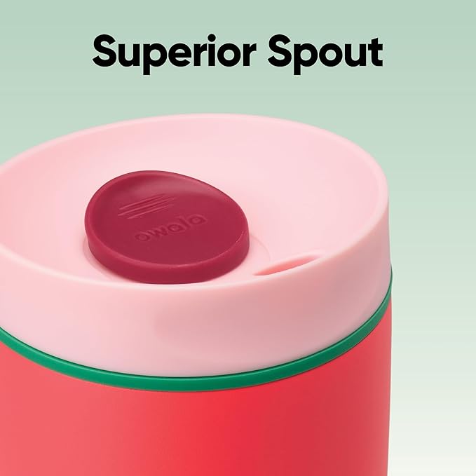 Owala SmoothSip Slider Insulated Stainless Steel Coffee Tumbler, Reusable Iced Coffee Cup, Hot Coffee Travel Mug, BPA Free 12 oz, Pink/Red (Strawberry Fields)
