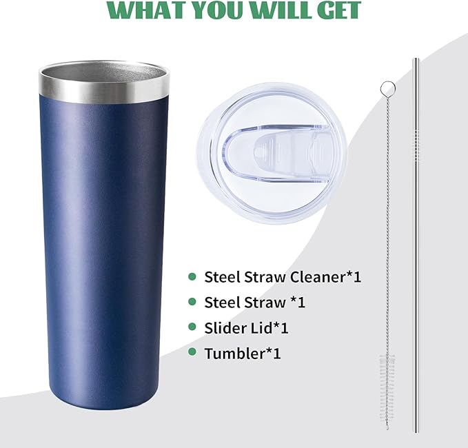 20 oz Skinny Tumbler with Lid and Straw,Stainless Steel Vacuum Insulated Tumbler Cup Double Wall Leak-proof Coffee Mug,Travel Thermal Water Tumbler for Home,Office,Outdoor(Navy Blue,1)