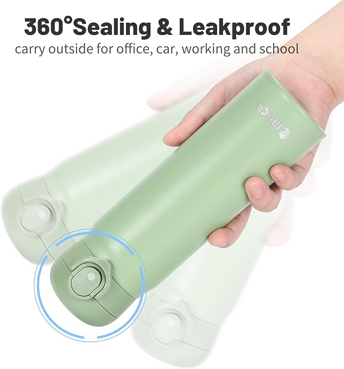 17 oz / 500 ml Insulated Water Bottle, Stainless Steel Thermo Coffee Travel Mug, Thermal Cup with Snap Flip Lid, BPA Free for Hot and Cold Drinking, Green