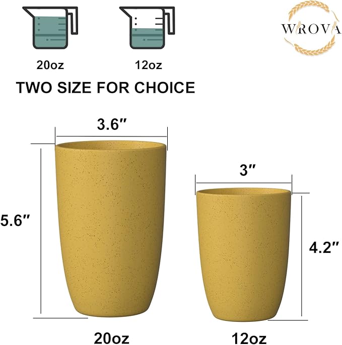 Wheat Straw Cups 6 PCS Good Alternative to Plastic Reusable Cups 20 oz Unbreakable Drinking Cup Reusable Dishwasher Safe Water Plastic Glasses Yellow Color